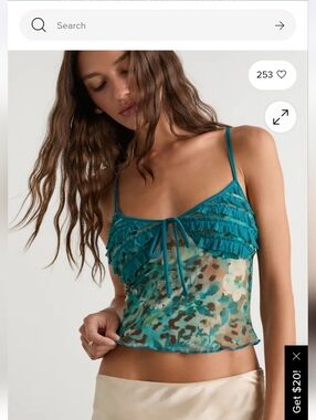 Lulu's Teal Ruffle Mesh Cami with Multicolor Print